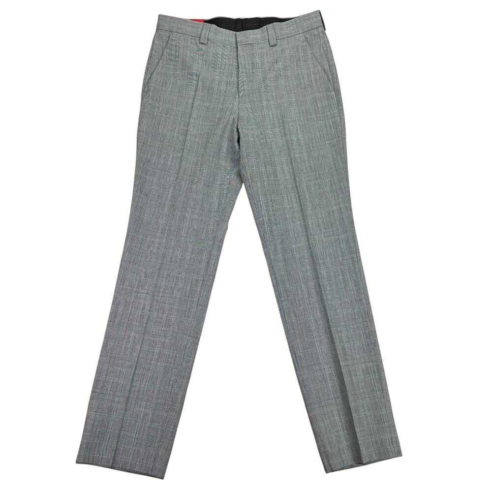 Kenneth Cole Mens Slim Fit Stretch Check Dress Pants Charcoal Gray 32x32